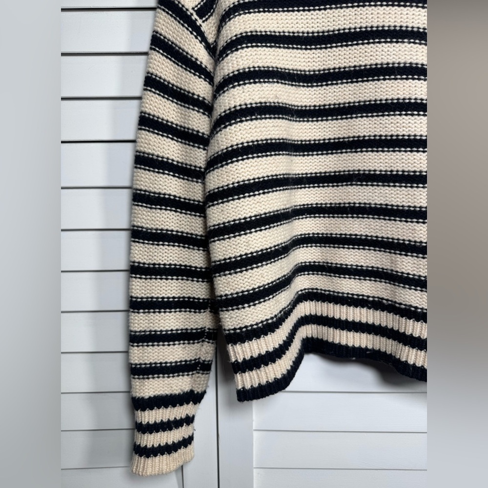 J. Crew Women’s Striped Black & Cream Mockneck Sweater Jewel Button Detail Small - Picture 5 of 13